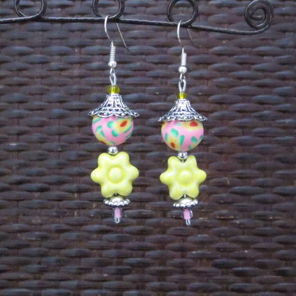 New Hand Crafted Pink Floral Pagoda Inspired Earrings - Picture 1 of 6